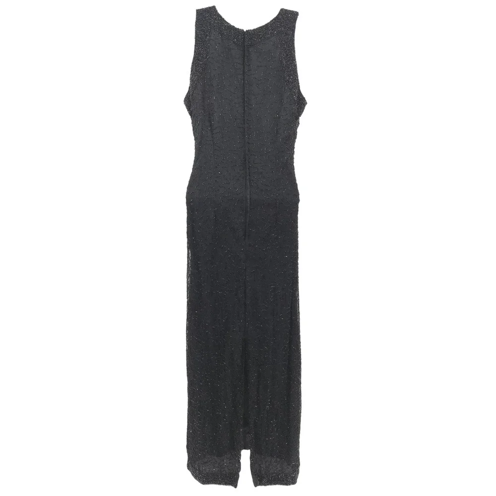 Laurence Kazar Beaded Silk Maxi Dress Women PM Black‎ Vintage Evening Gown
